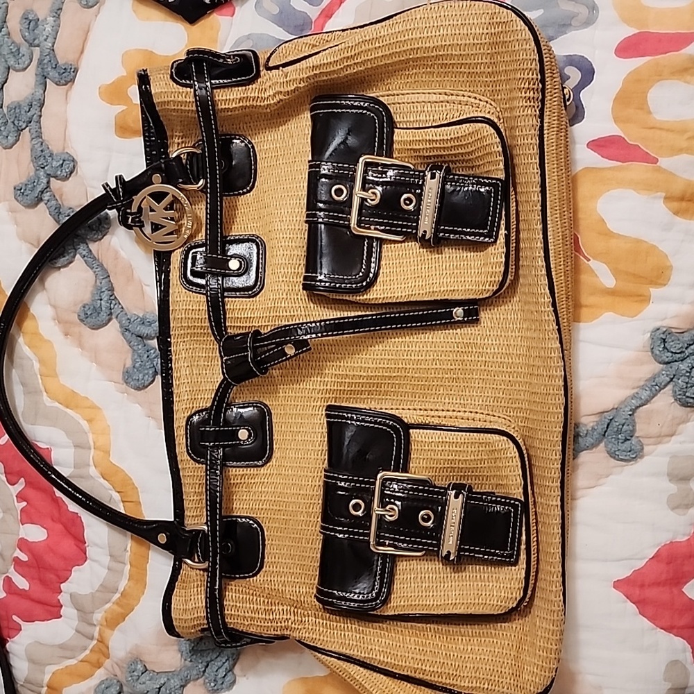 Michael Kors Tan and Black Shoulder Bag with Buckle Accents